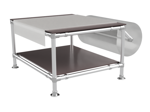 Inpaktafel 1,25 x 1,25 m met 2 etages en foliehouder - buis Ø 33,7 mm